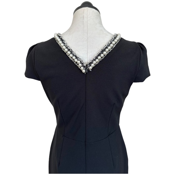 Betsey Johnson Black Dress Pearl Fringe Collar Black Cap Sleeve Ruffle Hem Sz 8 - Picture 10 of 16